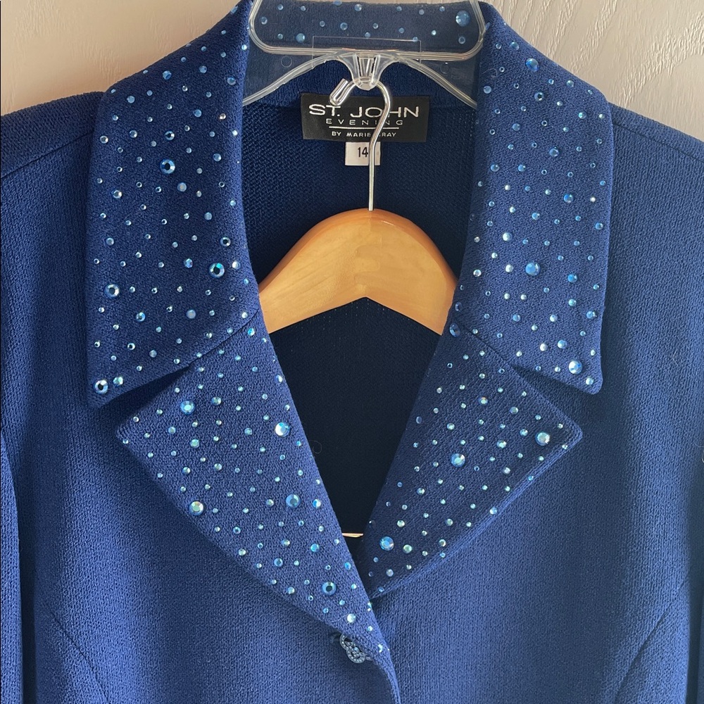 NWOT St John Evening Jacket and Maxi Skirt Set, Royal Blue w/Sequins, Size 14 - Picture 2 of 10